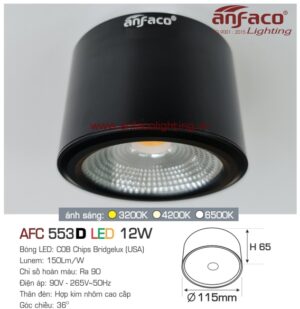 Đèn Anfaco lon nổi downlight AFC 553D 12W vỏ đen