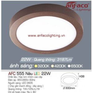 AFC 555N 22W Đèn LED panel gắn nổi tròn viền nâu Anfaco AFC555N 22W