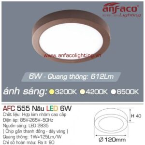 AFC 555N 6W Đèn LED panel gắn nổi tròn viền nâu Anfaco AFC555N 6W