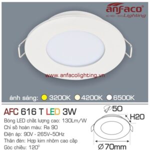 Đèn Anfaco downlight âm trần afc-616t-3w vỏ trắng