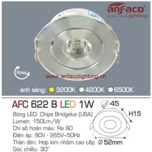 AFC 622B 1W Đèn LED downlight âm trần mini xoay góc Anfaco AFC622B1W