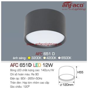 AFC 651D 12W Đèn LED downlight nổi vỏ đen Anfaco AFC651D12W